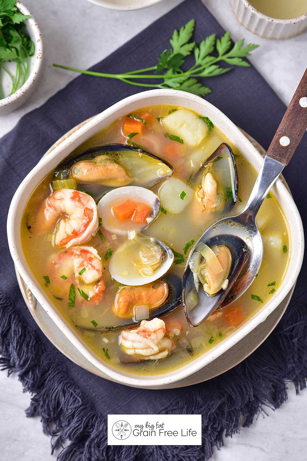 seafood soup in a bowl
