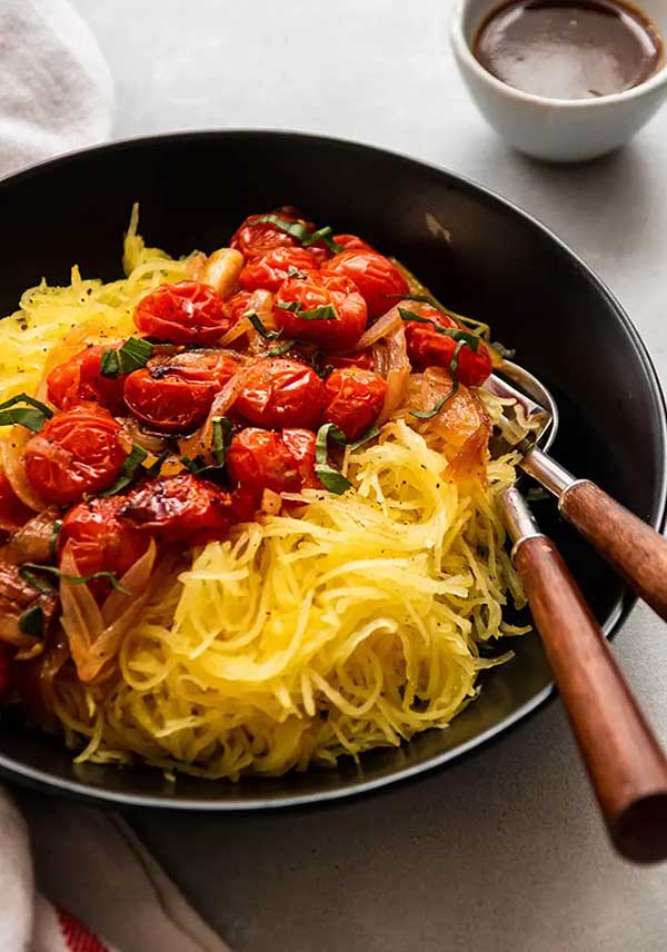Sheet Pan Spaghetti Squash with Roasted Tomatoes