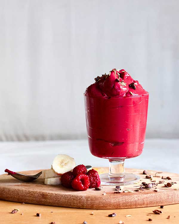 Bananas, Raspberries, and Beets Nice Cream Delight
